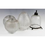 A pair of mid 20th century globular glass light shades, with outer horizontal reeded moulding, and