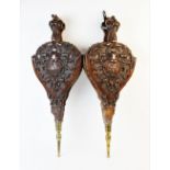 A pair of Victorian walnut and brass country house bellows, late 19th century, the bodies