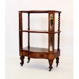 A William IV rosewood etagere/what-not, of serpentine form with three shelves, separated by mirrored