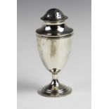 An Edwardian silver sugar caster by William Comyns & Sons Ltd, London 1906, of urn form on stepped