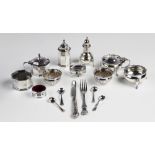 A George V silver condiment set by Edward Barnard & Sons Ltd, London 1936, each of baluster form