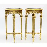 A pair of Louis XVI style gilt wood and marble urn stands, late 20th century, the circular verde