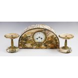 An early 20th century marble clock garniture, comprising; a domed mantel clock with circular