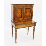 A Louis XVI style burr yew and walnut bonheur du jour, late 19th, early 20th century, the