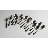 A set of six George IV silver teaspoons by James Beebe, London 1828, each engraved with initials '