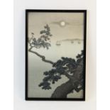 Tsuchiya Koitsu (1870-1949), A Japanese woodblock print, a pine tree above an extensive landscape