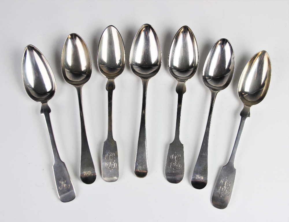 Three George III silver tablespoons by William Eley & William Fearn, London, two dated 1787 and