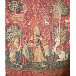 A tapestry wall hanging after 'Smell' from The Lady And The Unicorn cycle (the original circa 1500),