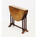 A Victorian burr walnut Sutherland table of small proportions, the oval quarter veneered top