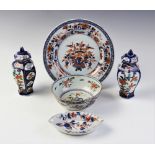 A selection of imari decorated porcelain, including an 18th century Chinese lozenge shaped dish,