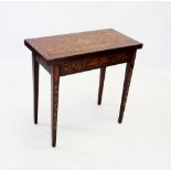 A 19th century Dutch marquetry mahogany card table, the rectangular top inlaid with swept foliate
