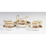 A Staffordshire tea and coffee service, 19th century, comprising: two tea cups, two coffee cans, two