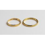 A 22ct gold wedding band, ring size N, together with another example, ring size K, gross weight of