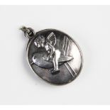 A Berthold Loffler for Wiener Werkstatte silver coloured locket pendant, of oval form decorated with