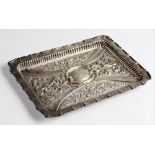 A late Victorian silver tray by William Devenport, Birmingham 1900, of rectangular form with