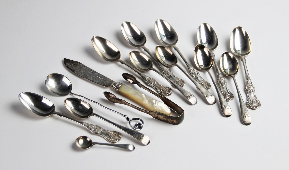 Six Scottish silver Kings pattern Victorian teaspoons by W Jenkins, Glasgow 1874, each 14cm long,