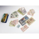 A collection of world bank notes, predominately post-war examples,