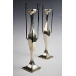 A pair of Art Nouveau silver stem vases by James Deakin & Sons, Chester 1908, of plain polished