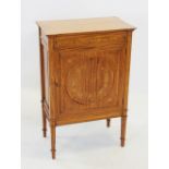 An Edwardian satinwood Sheraton revival inlaid side cabinet by Hobbs & Co, London, the rectangular