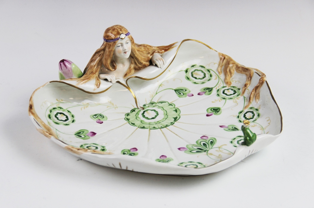 A VEB Porzellan Manufaktur Plaue continental porcelain princess and frog dish, mid 20th century,