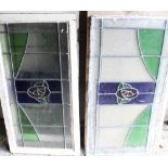 Six leaded glass window panels, 1920's/1930's, the rectangular panels centred with a coloured