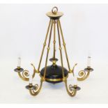 A French Regency style five branch pendant light fitting, mid 20th century, the five reeded supports