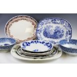 A collection of 19th century and later British meat plates and serving bowls to include Dresden