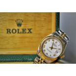 A lady's bi-metal stainless steel Rolex Oyster Perpetual Date-just wristwatch, the circular white