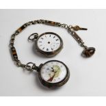 A Victorian silver pair case 'Speed the Plough' pocket watch, the round white enamel dial painted