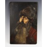 Continental school (early 20th century), Oil on panel, Portrait of a bearded man wearing a helmet (