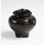 A Japanese bronze koro and cover, Meiji period (1868-1912), the compressed globular vase applied