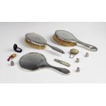 A selection of lady's dressing tableware and accessories, to include a matched silver backed