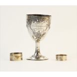 A Victorian silver trophy cup by Thomas Smily, London 1860, of tapering form on stepped circular