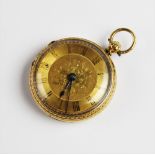 A Victorian 18ct gold open face pocket watch, marks for Chester 1862, the round gold toned dial with