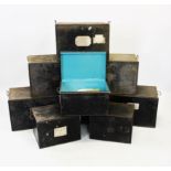 A set of six late 19th deed boxes by G.Hepburn, Ironmonger, 51 Carey Street, each tin box with