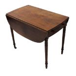 A mid 19th century mahogany Pembroke table, the single frieze drawer with later knob handles opposed
