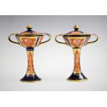 Two William Moorcroft for James Macintyre & Co Aurelian ware twin handled chalices and covers, early
