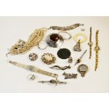 A selection of silver and costume jewellery and accessories, to include a large Scottish style white