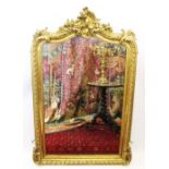 A French Louis XVI style gilt wood and gesso over mantle mirror, early 20th century, with a gilt