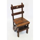 A Victorian mahogany ecclesiastical metamorphic chair/library steps, the rail back with with