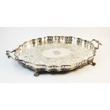 A substantial Victorian twin-handled silver plated tray by John Round and Sons, of oval form with