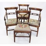 A set of eight George IV style mahogany dining chairs, the concave top rails with carved scrolls