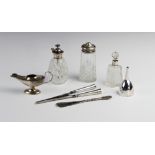 A selection of silver and white metal tableware and accessories, to include a silver table lighter