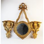 A pair of decorative gilt wood wall sconces, 20th century, modelled in the 19th century style,