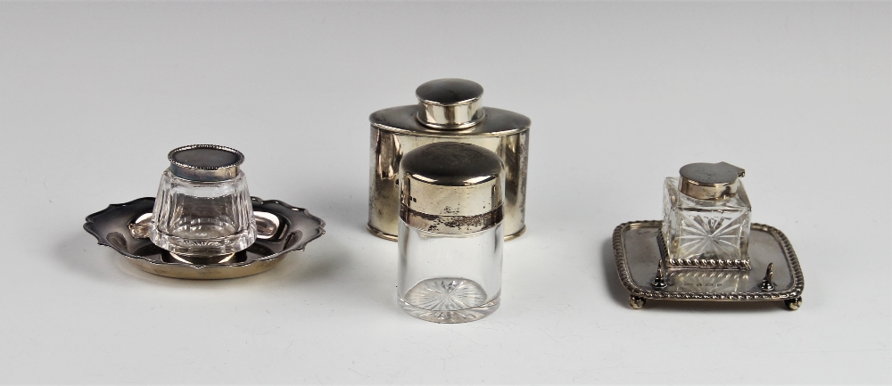 A silver topped dressing table jar by C C May & Sons, Birmingham 1901, of cylindrical form with star