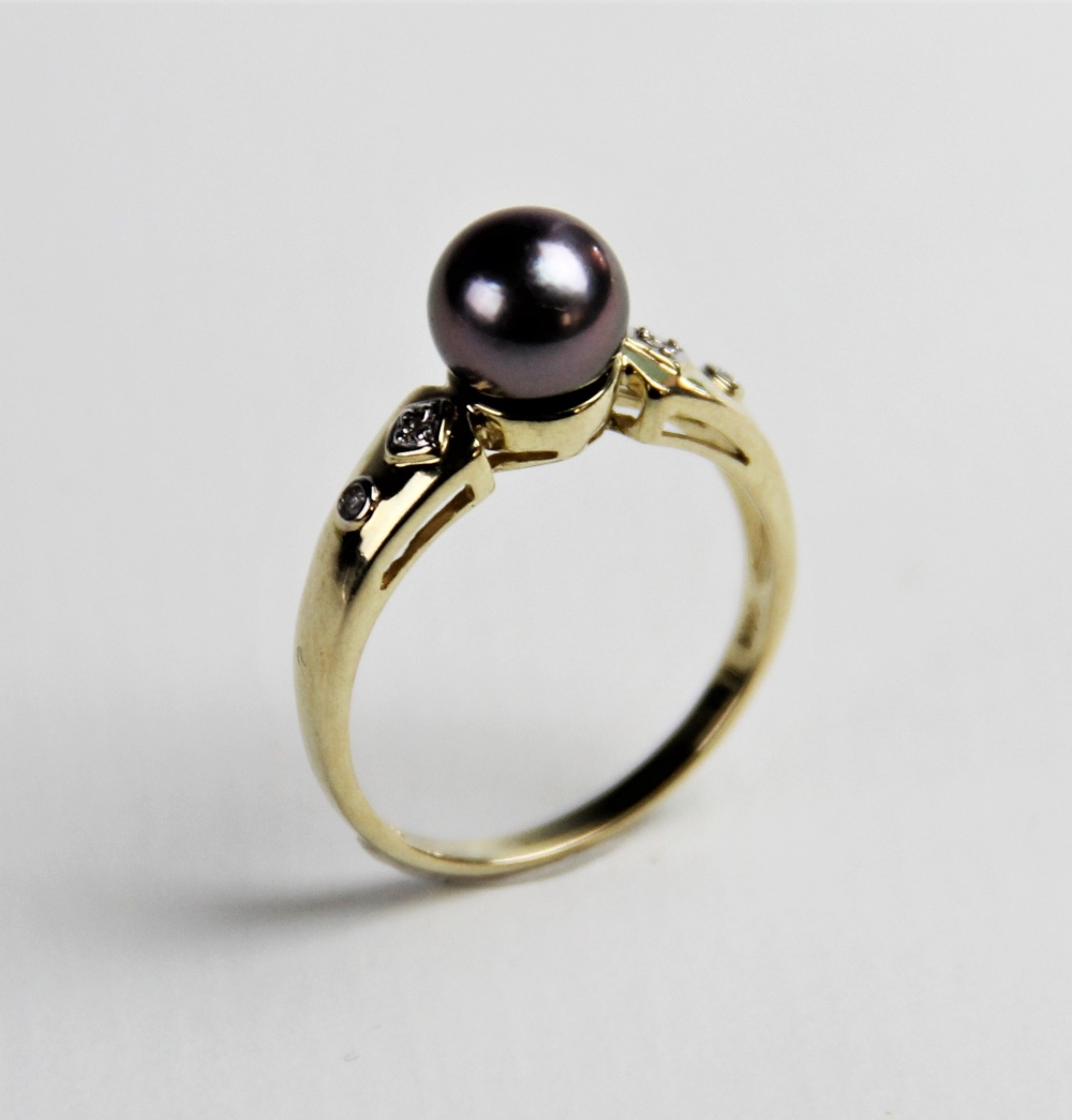 A Tahitian pearl and diamond 14ct gold dress ring, the round cultured pearl approx. 7mm diameter, - Image 4 of 4