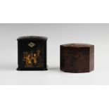 A 19th century burr thuya tea caddy, of octagonal form, opening to a metal lined interior, 9cm high,