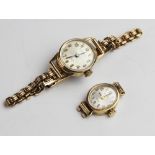 A lady's vintage 9ct gold Everite 17 jewels Incabloc wristwatch, the round silvered dial with Arabic