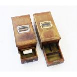 Two vintage mahogany cash registers, of rectangular form with a single drawer and saucer bell chime,