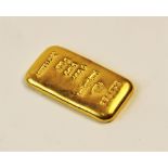 A METALOR 100g Gold 999.9 bar, stamped '878390', 45mm x 25mm